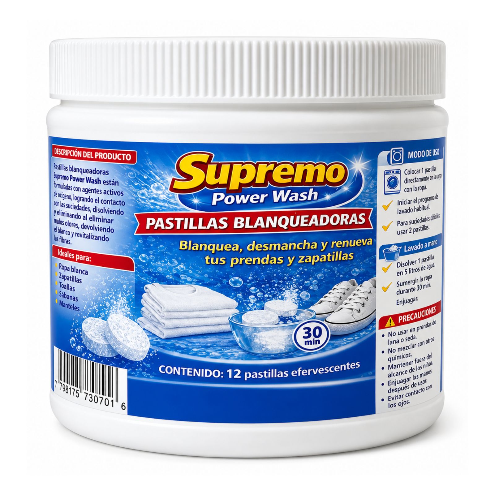 Pote Pastillas Blanqueadoras x 12 Unidades